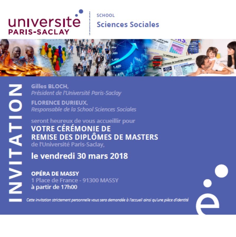 Cérémonie remise diplômes School Sciences Sociales Université Paris-Saclay